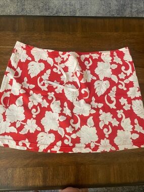 Handmade in Hawaii - Red Floral Mini Skirt with White Hibiscus Print